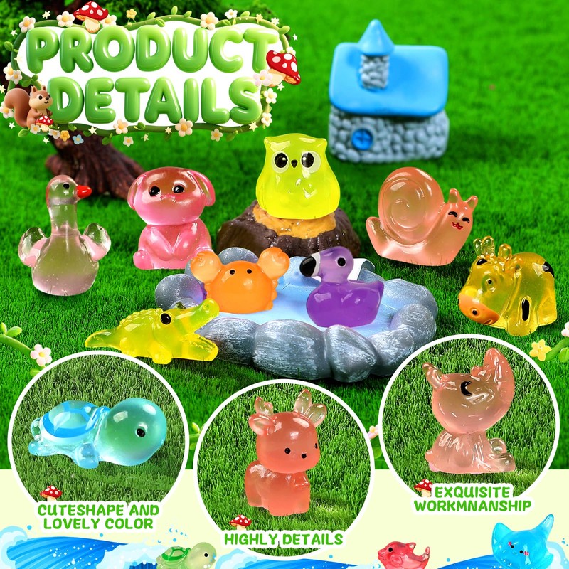 EKisemio 120 Pcs Mini Resin Animals, Glow in The Dark