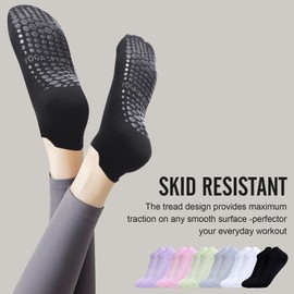 Risipu 6 Pairs Pilates Socks for Women Non Slip Grip Yoga Socks Woman for Barre, Hospital, Barefoot (UK, Alpha, One Size, Regular, Regular, 6 Pairs - Multicolor 01)