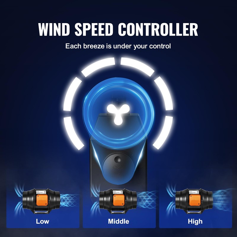 Happybuy Inline Duct Fan, 6-Inch 400 CFM Featuring Variable Speed