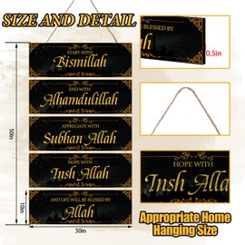 Islamic Wooden Wall Decor Eid Ramadan Mubarak Eid Al Adha Decor Start with Bismillah End with Alhamdulillah Decoration Appreciate Sign Inspirational Wall Art for Eid Al Adha Muslim Home (Black, Gold)
