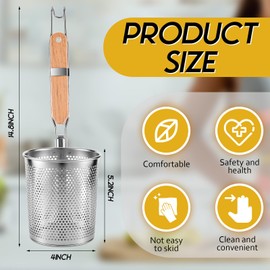 Tessco 6 Pcs Pasta Cooker Stainless Steel Pasta Basket with Wood Handle Kitchen Mesh Spider Pasta Strainer Skimmer Food Dumpling Noodle Strainer Blanching Basket for Pasta (Light Wood Color,5.2 Inch)