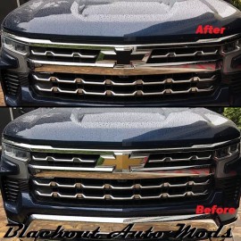 Blackout Auto Mods Matte Black Vinyl BowTie Grill Emblem Overlay For 2022-2024 Chevy Silverado 1500