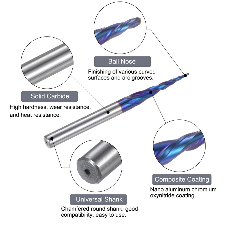 sourcing map Tapered Ball Nose End Mill CNC Router Bit,