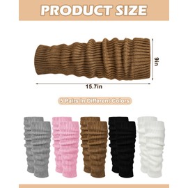 Chuarry 5 Pairs Women Fleece Lined Leg Warmers Warm Long Boot Socks Knit Thick Calf Warmers for Winter Skating Daily Wear