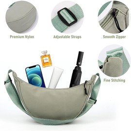 polyester Crossbody Bag Hobo Sling Crescent Bag Women Men Trendy Small Shoulder Bag Purse Dumpling Bag Casual Handbag green