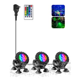 T-SUN Colored Pond Lights with Timer, LED Underwater Pond Light Submersible Fountain Lights for Fish Tank Landscape Spotlight - Remote Control, IP68 Waterproof, Aquarium, Waterfall, Yard (3 Heads)