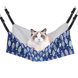Blueekin Cat Hammock, Adjustable, Bed, For Cages, 22.0 lbs (10 kg) Load Capacity, Large, 22.0 x 18.1 inches (56 x 46 cm), Breathable, Washable, Strong Metal Fittings, Summer/Winter, Fish Pattern