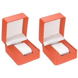 sourcing map 2pcs Single Watch Case, Genuine Leather Watch Travel Storage Display Box for Men Women with Removable Cushion, Portable Watch Holder Organizer for Watches, Orange, Rounded Corner