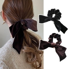 LIKENNY Velour Ribbon Hair Scrunchies, Set of 2, Stylish, Cute, Women's, Bowknot, After-Party, Wedding, Graduation Ceremony, School Entrance Ceremonies