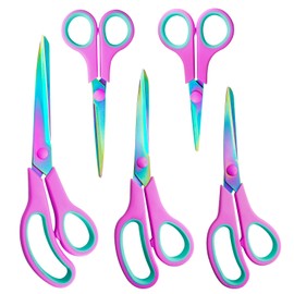 CCR Scissors Set,Stainless Steel Scissors with Color Titanium Plating,Craft Scissors,Comfort Grip,Suitable for Families,Offices and Schools,Set of 5