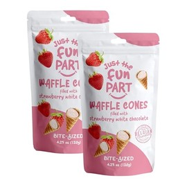 Just The Fun Part Waffle Cones Filled with Strawberry White Chocolate | Bite-Size Crispy Mini Waffle Cones | Filled With Premium Belgian Chocolate | Kosher | 4.23 Ounce [Pack of 2]