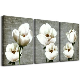 Living Room Wall Decor Canvas Wall Art for Bedroom Bathroom wall painting Artwork gray vintage style White flowers Abstract pictures wall decorations for kitchen 3 Panels Modern office family decor