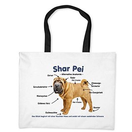 Merchandise for Fans Shopper / Beach Bag with Shar Pei Alternative Anatomy Design 01, White with photographic print, shoulder bag