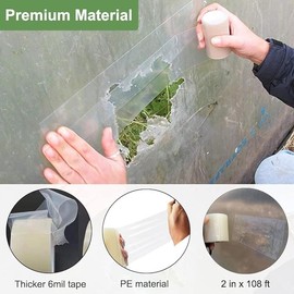 Greenhouse Film Repair Tape, Reinforced 6 mil Greenhouse Cover Plastic Sheeting Tape, Clear Green House Covering Patch Repair Kit for Seaming and Sealing (2" x 100')