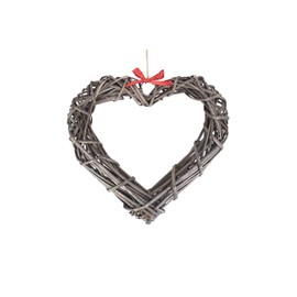 Antique Wash Willow Wide Heart Wreath With Red Spotty Ribbon 25cm Diameter