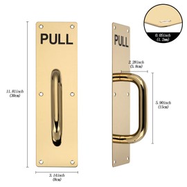 GINZER 2 Pack Push Pull Door Handle Set, Commercial Heavy Duty Sliding Door Handles, Perfect for Garage Restaurant & Business Place，3.15 X 11.81 inch（Gold）