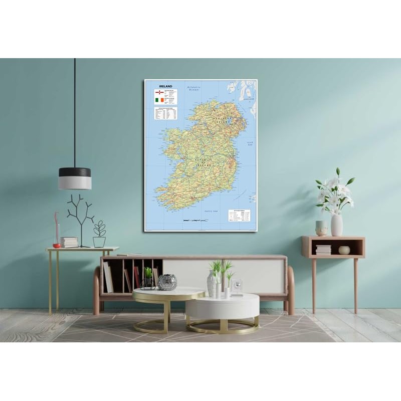 Detailed Physical Ireland Poster Map - 23.3 x 16.5 Inches