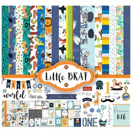 Inkdotpot It’s a Baby Boy Theme Collection Double-Sided Scrapbook Paper Kit Cardstock 12"x12" Card Making Paper Pack With Sticker Sheet - 16 Pages - Blue