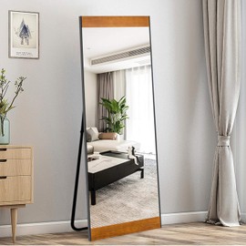 NeuType 65"x22" Modern Rectangular Bedroom Dressing Mirror, Metal Frame with Pine Wood Veneers, Wall Mount or Freestanding