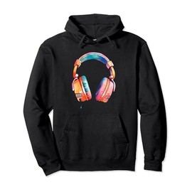Headphones Music DJ Aesthetic Retro Colorful Headphone Art Pullover Hoodie