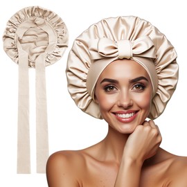 LAVIVIO 100% Mulberry Silk Bonnet for Sleeping Women – 22 Momme Double-Layered Silk Hair Bonnet with Adjustable Tie, Non-Slip Fit – Reduces Frizz & Preserves Hair Style – Gift Boxed (Champagne)
