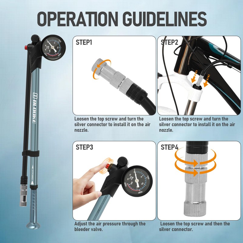 Shock Pump with Gauge 300psi High Pressure Air Portable Mini