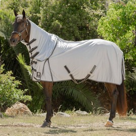 Equinavia Aktiv Athletic Detachable Neck Fly Sheet | Ultralight Poly Fabric | Extended Protection - Silver Gray - 78 in