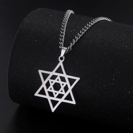 Dreamtimes Star of David Necklaces Stainless Steel Hexagram Pendant Jewish Necklaces FaithHeart Star of David Jewish Jewelry for Women Mens (SILVER)