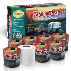 Compo Boat & RV Toilet Paper, 100% Bamboo Toilet Paper for Marine, Motor Homes and Travel Camper Use, Rapid Dissolve, Septic Safe, Plastic Free Packaging, 308 2-Ply Sheets per Roll (8 Compact Rolls)