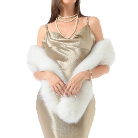 LA CARRIE Women's Faux Fur Collar Scarf Wrap Shawl Cold Winter Warmer(White,XL)