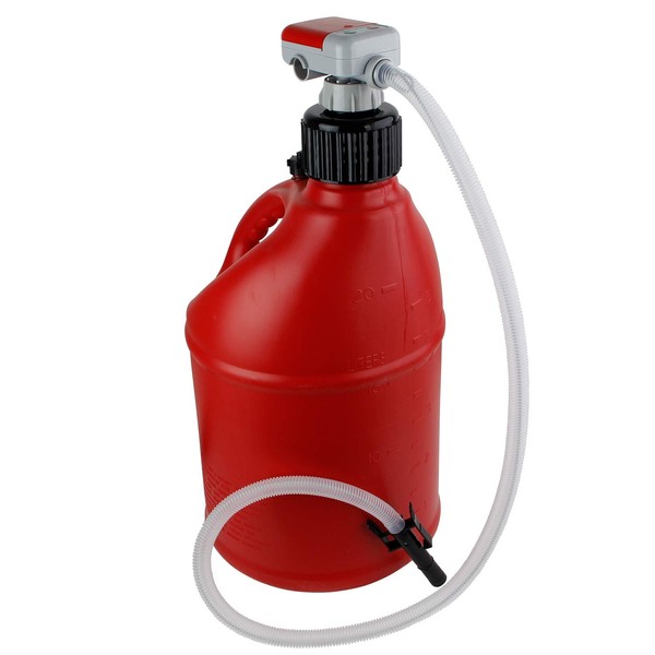 TERA PUMP TRFA01-XL 4 AA Battery Powered AUTO STOP Pump with Included 4x Gas Can/Racing Can Fittings 4.25ft Long Hose [ 2.3 GPM ] Transfer Rate For Gas Diesel E15 E85 Fuels