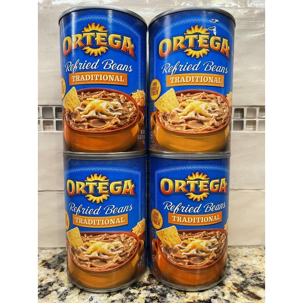 4 CANS Ortega Traditional Refried Beans 16 oz Can Pintos Taco Filing Burrito