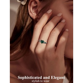 Vesitim Celtic Knot Rings for Women 925 Sterling Silver Solitaire Ring Wedding Engagement Band Heart Created Emerald Jewelry Size 9