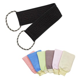 XoeLLe Rückenschrubber + Peelinghandschuh, Peeling Duschtuch mit Griffen, Exfoliating Glove Rückenbürste, 2 Stück Badezubehör für Damen Herren zum Entfernen Abgestorbener Haut (Schwarz)