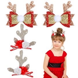 4Pcs Christmas Hair Clips 2 Pairs Cute Reindeer Antlers Ears Hair Accessory, Christmas Tree Hat Hairs Bows for Women Gifts