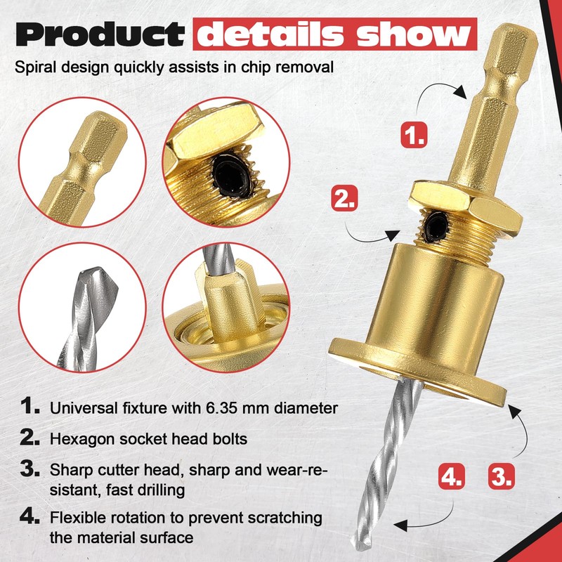 eROOSY 5 x Countersink Drill Bits with Depth Stop, 8