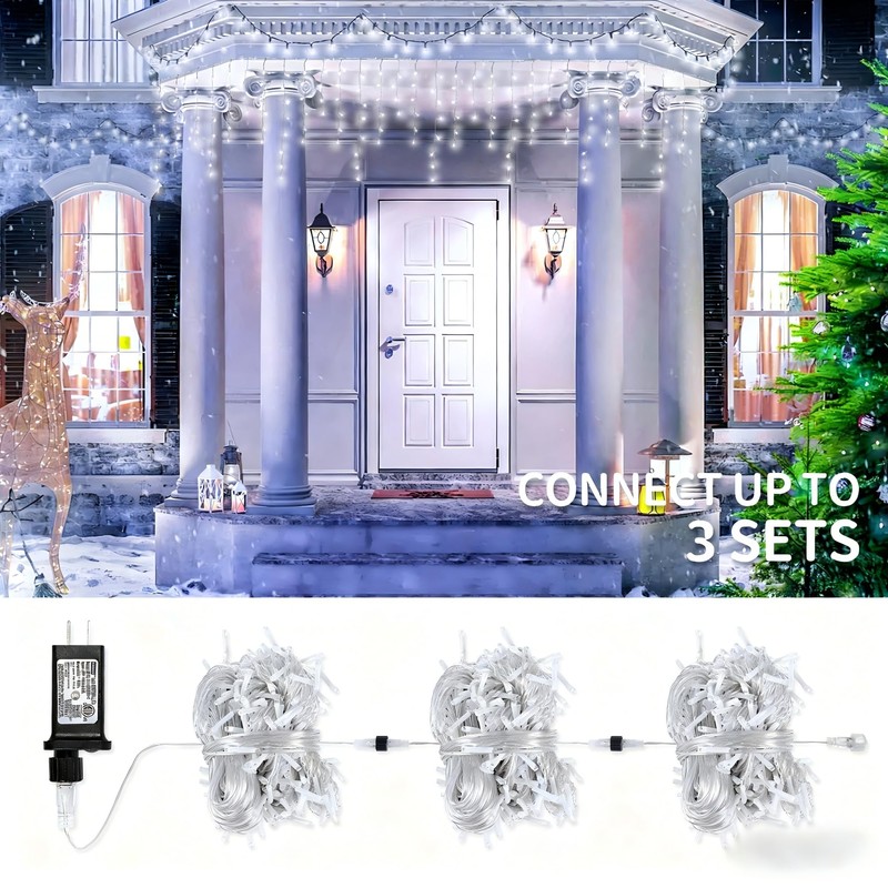 oopswow Icicle Lights Outdoor Decorations 300 LED 33ft 8 Modes