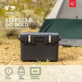 IRIS USA Hugel 44 QT Insulated Extremely Cold Cooler Box, Hard Cooler, Heavy Duty with Secure Metal Buckles, Vacuum-Insulated Panels Durable Ice Chest with Built-in Handles, Black