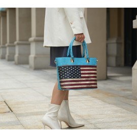 MKF Collection USA Tote Crossbody Bag for Women, American Flag Vegan Leather Top-Handle Messenger, Satchel Shoulder bag Purse