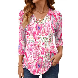 AKEWEI Women's Summer Tops Womens Three Quarter Sleeve Tops Womens Summer Top Dressy Casual Work Clothes for Women 2025 XL