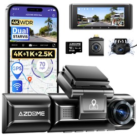AZDOME M550 Max 4K 3 Channel Dash Cam, Dual STARVIS Sensors, 4K+2.5K+1080P Front and Rear Inside Triple Car Camera, Built-in WiFi GPS, 64GB Card Included, IR Night Vision, WDR, 24H Parking Mode