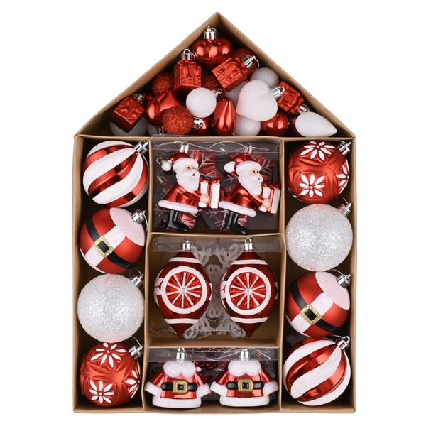 Valery Madelyn Christmas Ornaments for Christmas Tree Decorations, 70ct White Red Shatterproof Christmas Ball Ornaments Set, Decorative Hanging Ornament Bulk for Xmas Holiday Party Decor
