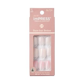 KISS imPRESS Press-On Nails Bare But Better Manicure Set, Nude Glue On Nails, Effortless Finish', 30 Chip-Proof Fake Nails