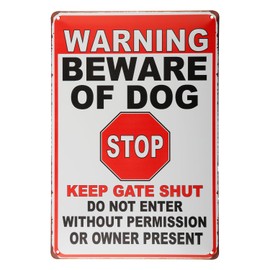 Tabanzhe Beware of The Dog Sign-Warning Tin Signs Fence Keep Gate Shut Sign Outdoor Gate Rust Weatherproof Metal Dog Sign for Fence Gate Wall,7.9'' x 11.8''