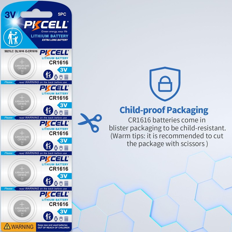 PKCELL 5 Pack CR1616 3V Lithium Battery CR 1616 Battery