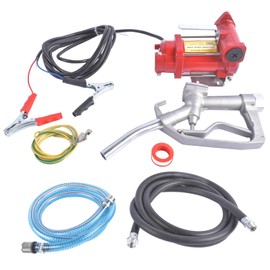 12V 10 GPM Fuel Transfer Pump w/Manual Nozzle & Hose High Flow DC Diesel Transfer Pump Heavy Duty Fuel Oil Transfer Pump with Hoses Vahaha