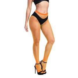 Simply Joshimo Womens Coloured Fishnet Tights | Fine Micro Net Colourful Bright Pantyhose (Neon Orange)