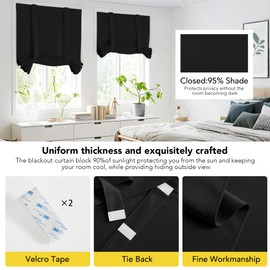 NICETOWN Black Blackout Door Curtains, Privacy Tie Up Window Curtains with Adjustable Tiebacks, 46 x 63 Inch Long French Door Shades for Window Coverings, 1 Panel