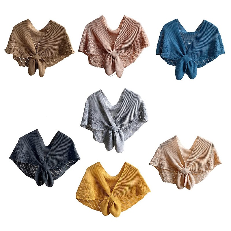 DAISHIAO Ladies Knitted Fish Scales Plain Poncho Knot Cape, black,
