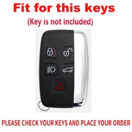 TECART Metal Key Fob Cover with Key Fob Keychain 5 Buttons Leather Key Shell Case Compatible with LR4 Range Rover Sport Evoque Jaguar XF XJ XJL F-pace Key Cover protection Brown